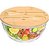 GEHE Glass Salad Bowl with Sealing Lid, 10.6Inch Large Trifle Bowl Glass Fruit Bowl, 4.7 Quart Large Capacity Serving Bowls for Salad, Pasta, Fruit, Dessert Display Cake, Microwave Safe
