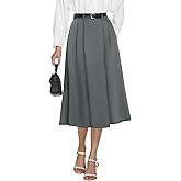 Casly Lamiit Women's High Waisted Midi Skirts Summer Business Skirt Flare Work A Line Pleated Skirt with Pockets