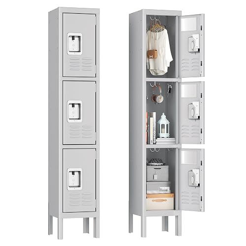 Pataku Metal Lockers for Employees, 3-Tier Storage Locker, Steel Locker ...