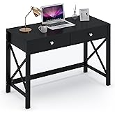 WiberWi Home Office Desk with Drawers, Black Modern Writing Computer Desk, Small Makeup Vanity Table for Bedroom, Study Table