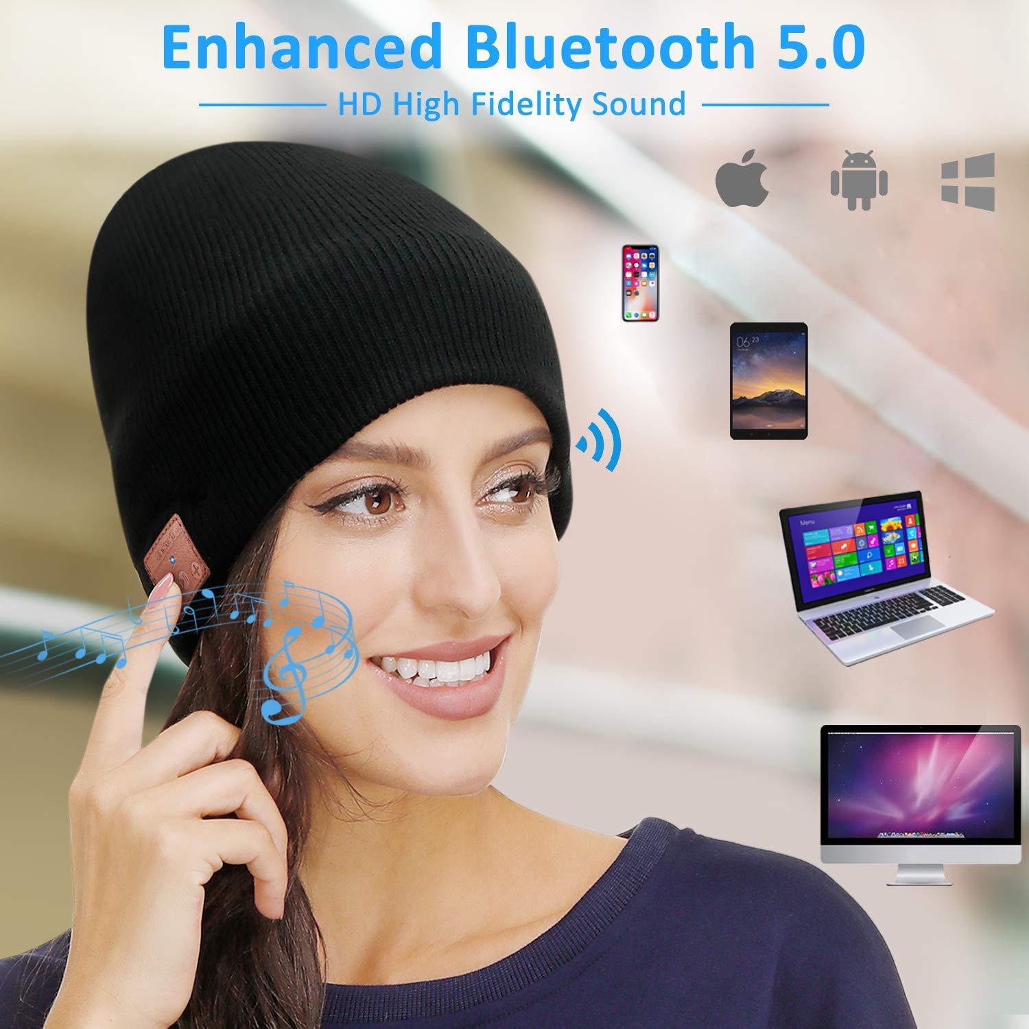 Bluetooth Beanie, Women Mens Gifts,Bluetooth Hat, Bluetooth Music Hat with Bluetooth 5.0, Built-in Mic, Fit for Outdoor Sports,Washable,Fashion Gifts for Men Women,Teenagers,Christmas Thanksgiving Day