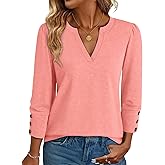 NORACORA Womens Tops 3/4 Sleeve with Buttons V Neck Blouses for Women Summer Outfits Dressy Casual T Shirts Beach Vacation