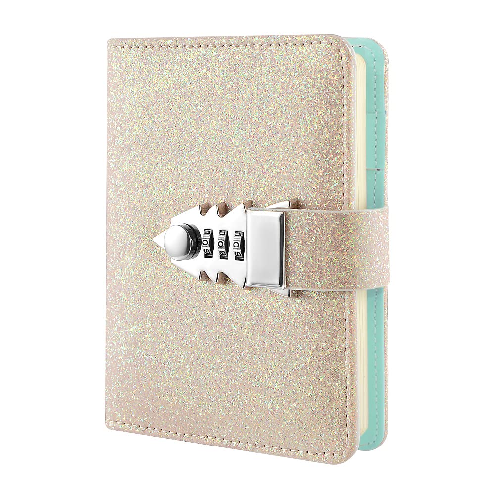 NectaRoy Sequin Lockable Diary, Refillable Password Notebook Writing Journal Planner Organizer with Combination Lock, Loose-Leaf Lined Notepad Sketchbook, Size 185x135mm