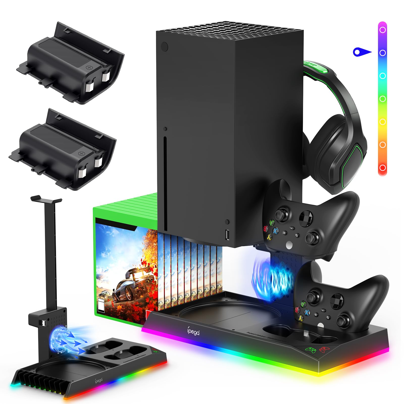 Vertical Stand for Xbox Series X with Cooling Fan& RGB LED Lights and Dust Filter for Xbox Series X