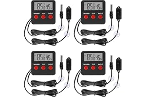 SHUTAO 4Pcs Digital Thermometer and Humidity Thermometers Indoor and Outdoor Digital Temperature and Hygrometer Gauge with Probe for Reptile Terrarium Thermometer Pet Keeping