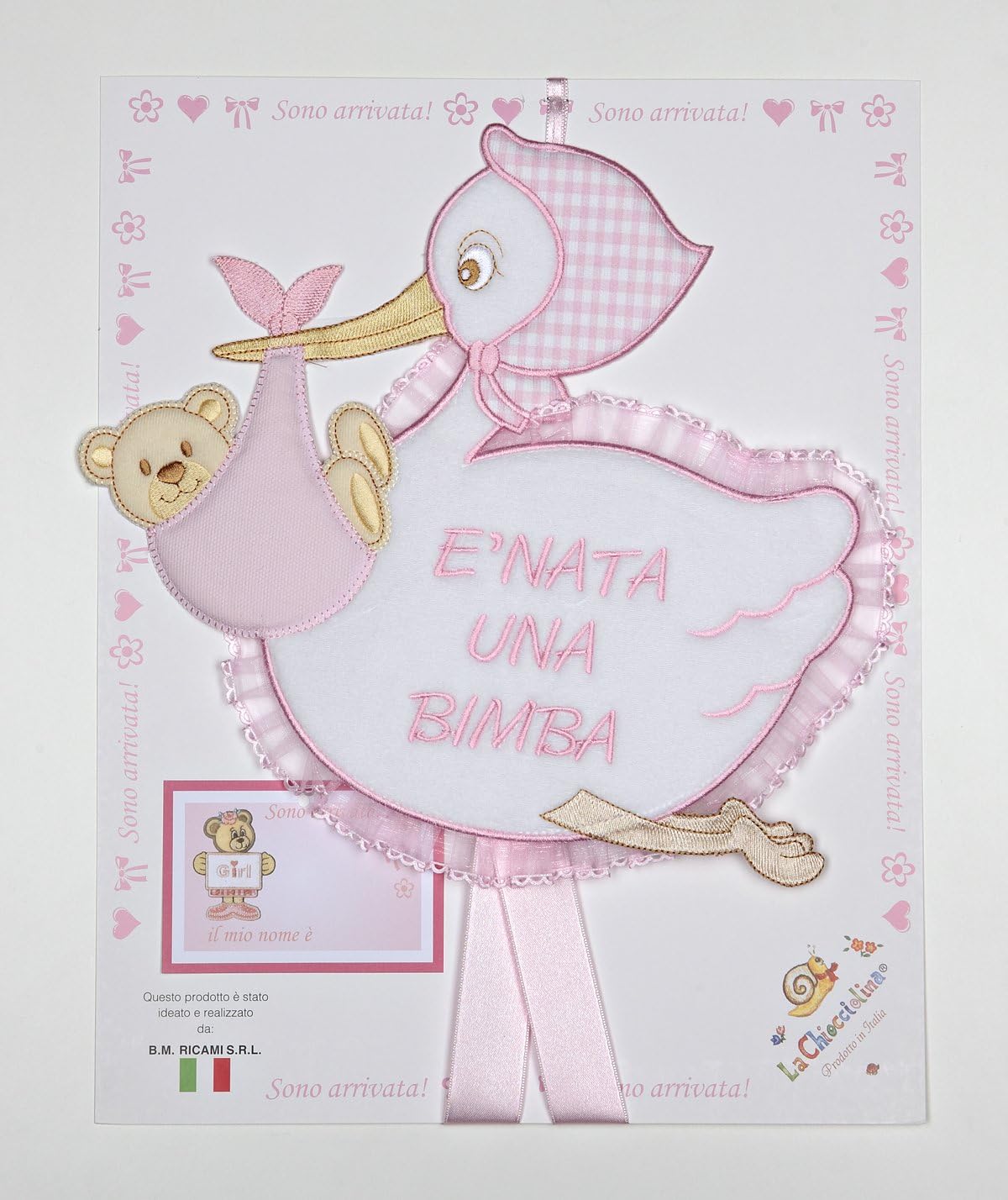 Fiocco Nascita Cicogna Rosa Con Scritta E Nata Una Bimba Amazon It Casa E Cucina