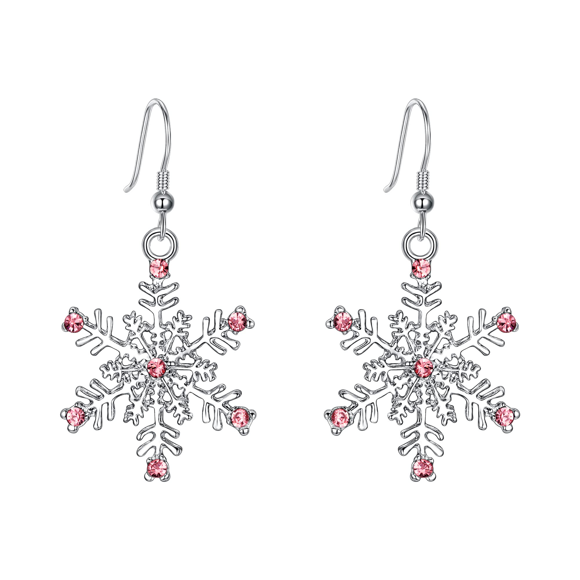 EVER FAITH Women's Austrian Crystal Winter Party Snowflake Dangle Hook Earrings Pink