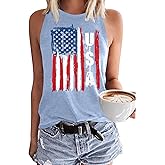 MYHALF USA Flag Tank Tops for Women Stars Stripes T Shirt Sleeveless Patriotic Graphic Tees 4th of July Vest Tops Summer Tees