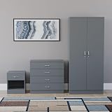 Vida Designs Riano 3 Piece Bedroom Set Grey Bedside Chest Wardrobe view 5