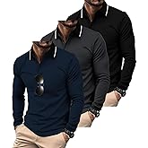 ZITY 3 Pack Men Polo Shirts Long Sleeve with Pocket Golf Shirts Shirts for Men Casual Work Athletic Collared T-Shirts
