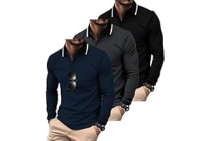 ZITY 3 Pack Men Polo Shirts Long Sleeve with Pocket Golf Shirts Shirts for Men Casual Work Athletic Collared T-Shirts