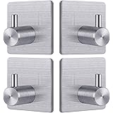 TBMax Adhesive Hooks Towel Hook - 4 Pack Heavy Duty Wall Hooks, Stainless Steel Hooks for Hanging Bathroom Robe / Coat / Kitc