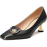 Muikecors Women's Kitten Heels Square Toe Low Heel Pumps Closed Toe Patent Slip On Pumps Womens Work Dress Office Wedding Party Shoes 2 Inch