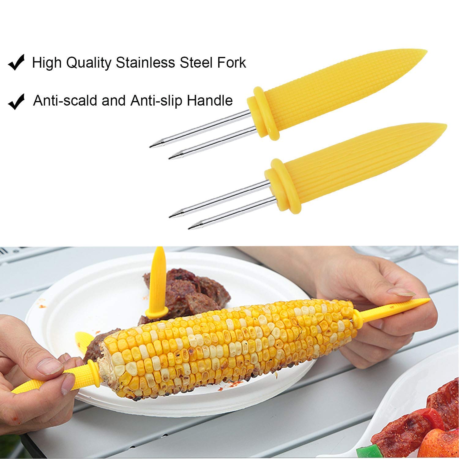 50 Pieces Stainless Steel Corn Holders Corn on The Cob Holders Prong Skewers with Storage Box