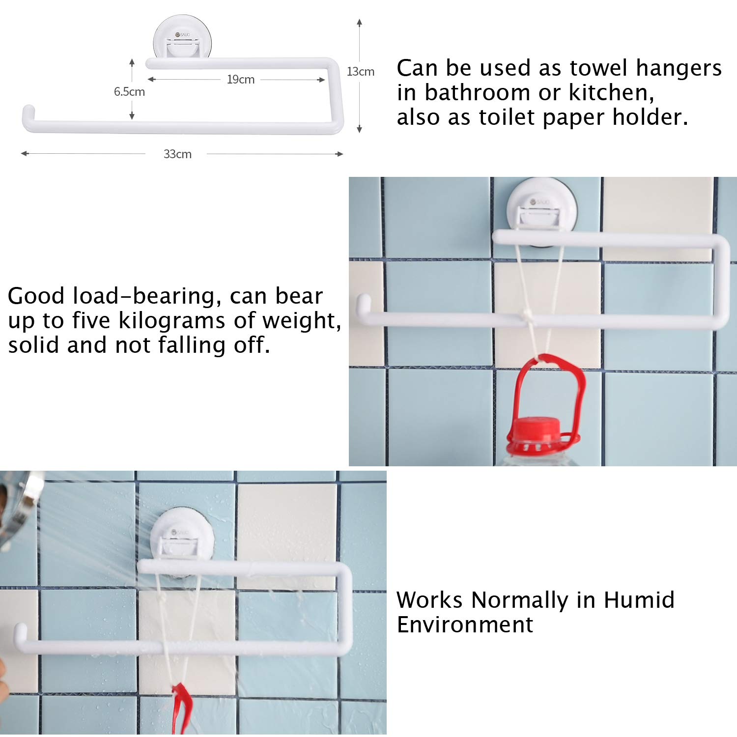 SPSAUCE Suction Cup Hanger, Heavy Duty Towel Rack Bar Toilet Paper Holder Powerful Bathroom Organizer with Suction Cup for Kitchen & Bathroom