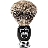 Parker Safety Razor Handmade Deluxe "Long Loft" 100% Pure Badger Shaving Brush with Black & Chrome Handle - Brush Stand Included