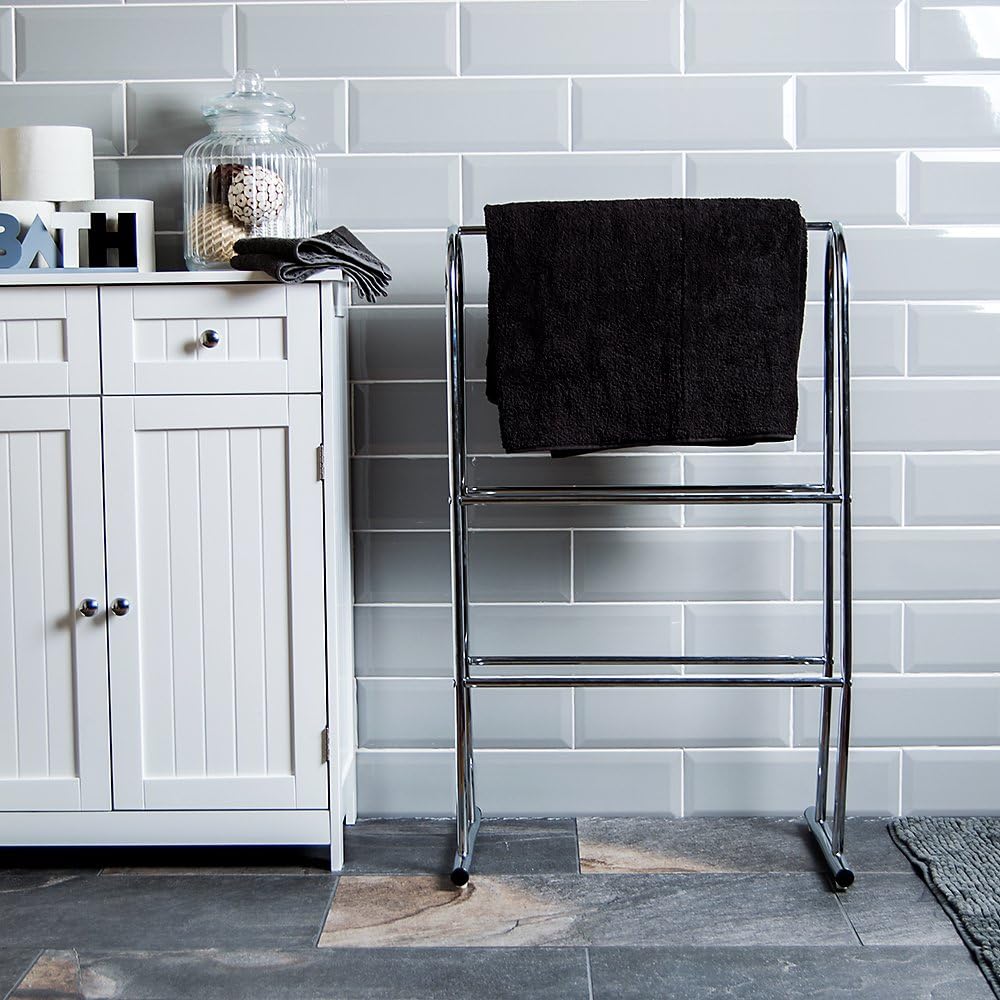 Bath Vida Towel Stand 3 Tier Bathroom Rack Free Floor Standing Towel Holder, In Chrome