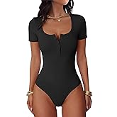 ANRABESS Bodysuits for Women short sleeve Tops Henley Scoop Neck Slim Fit Ribbed Knit Soft Basic Shirts 2026 Summer Outfits