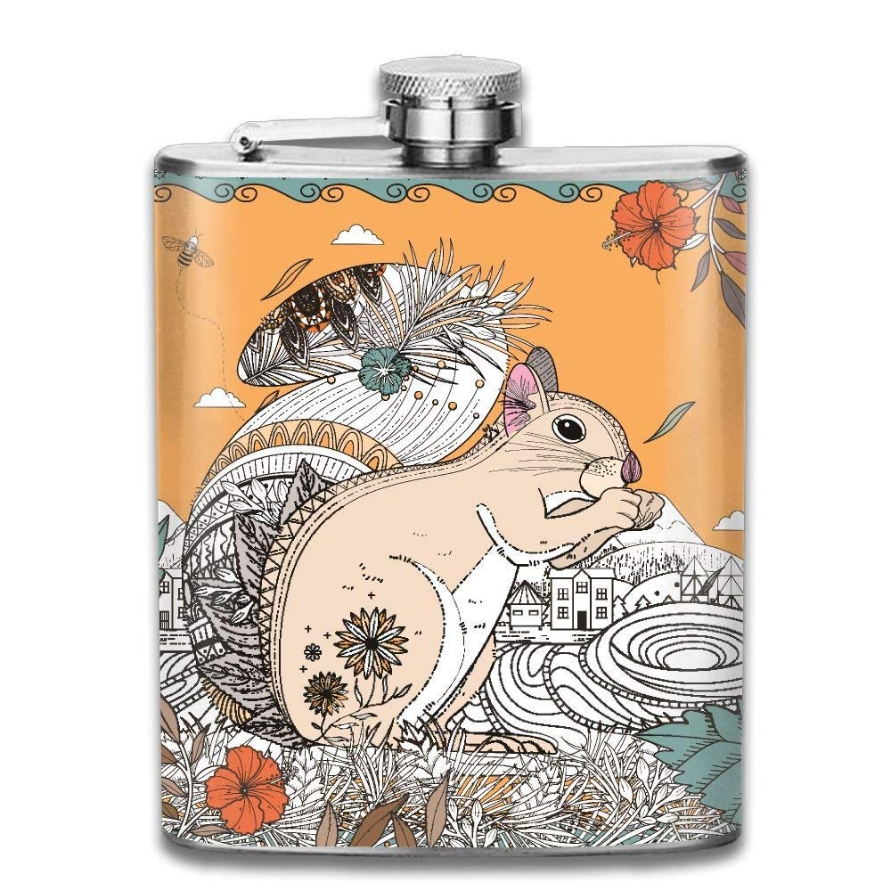 deyhfef Vintage Squirrel Barbola Outdoor Portable 304 Stainless Steel Leak-Proof Alcohol Whiskey Liquor Wine 7OZ Pot Hip Flask Travel Camping Flagon Artículos y equipo de servicio para la restauración Petacas