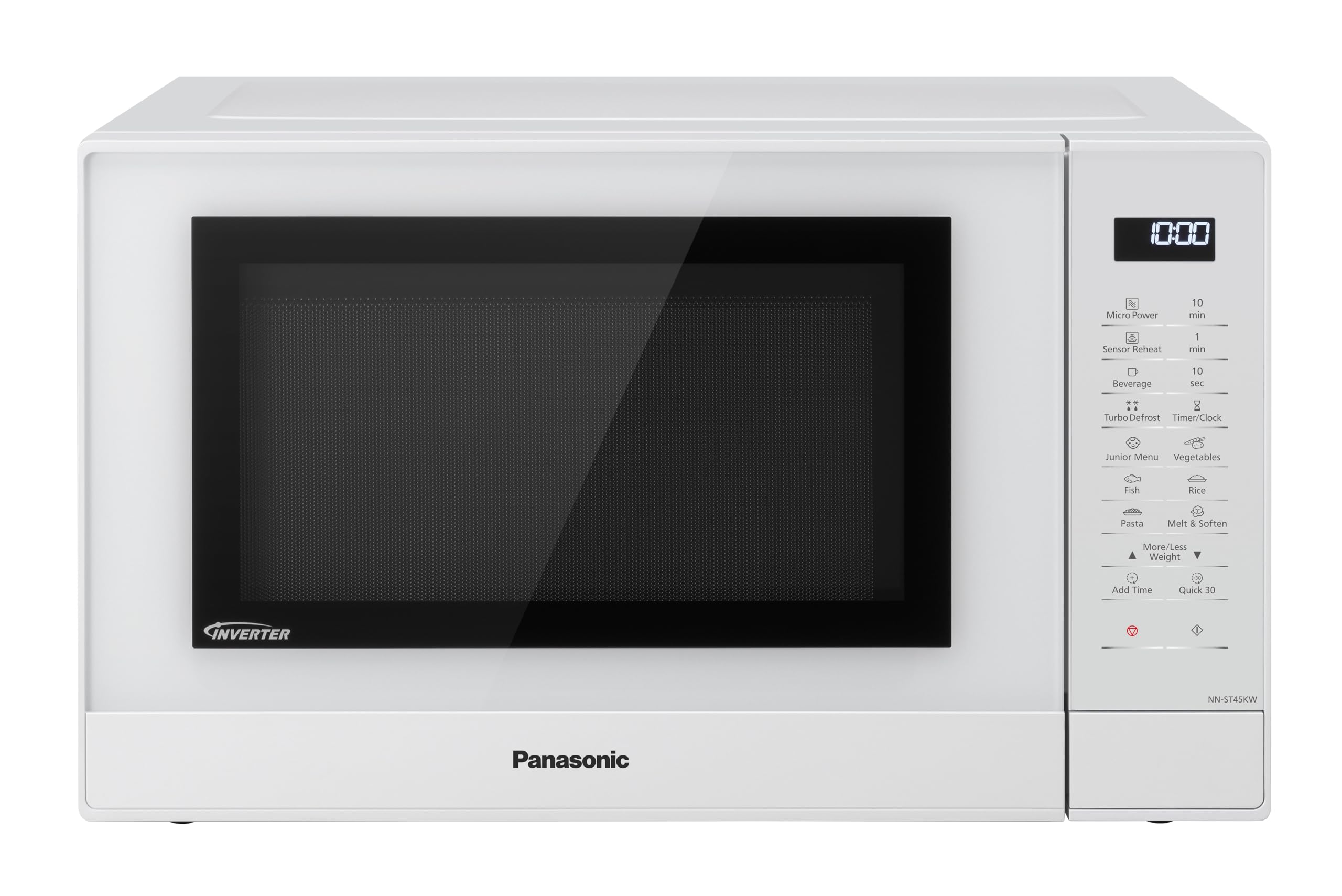 Panasonic NN-ST45KWBPQ Microwave Oven, 32 Litres, 1000W, Turntable, Easy Operation LCD, Touch Control Panel, 21 Auto Programs with Junior Menu (Puree & Porridge) LED Interior bulb, White