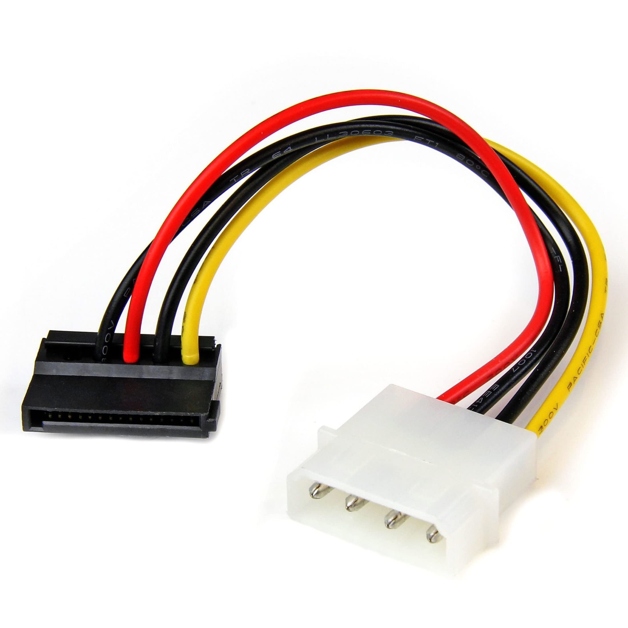 StarTech.com 6in 4 Pin LP4 to Left Angle SATA Power Cable Adapter - LP4 to SATA Power Adapter (SATAPOWADPL), White/Black