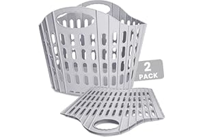 B BIBYKIVN Collapsible Laundry Basket,63L/16.6 Gallon Large Plastic Laundry Basket with Carry Handle,Space-Saving,Foldable Laundry Basket for Easy Storage,for Home,Dorm,Travel Use (B/Grey, 2 pack)