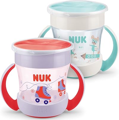 NUK Mini Magic Cup Sippy 360° Anti-Spill Rim 6+ Months Pink Turquoise 2 Count