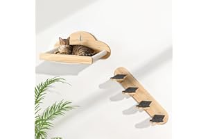 CHUIENDI Wall Mounted Cat Hammock with 4 Climbing Steps,Pine Wood Cat Climbing Shelves & Perches up to 30lbs,Kitty Wall Shelf Furniture for Indoor Sleeping, Lounging,Climbing and Playing