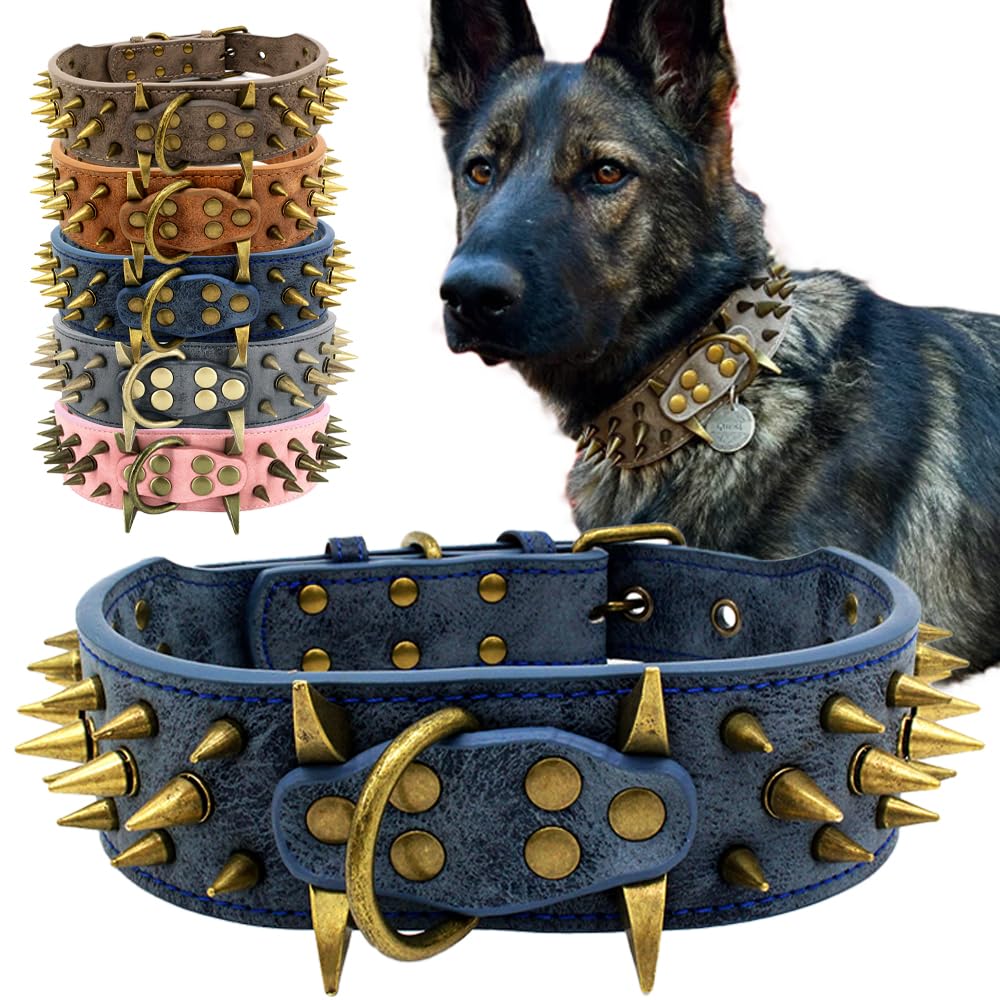 The Mighty Large Spiked Studded Dog Collar,Protect The Dog’s Neck from Bites. (Blue S)- Fit Medium & Large Dogs