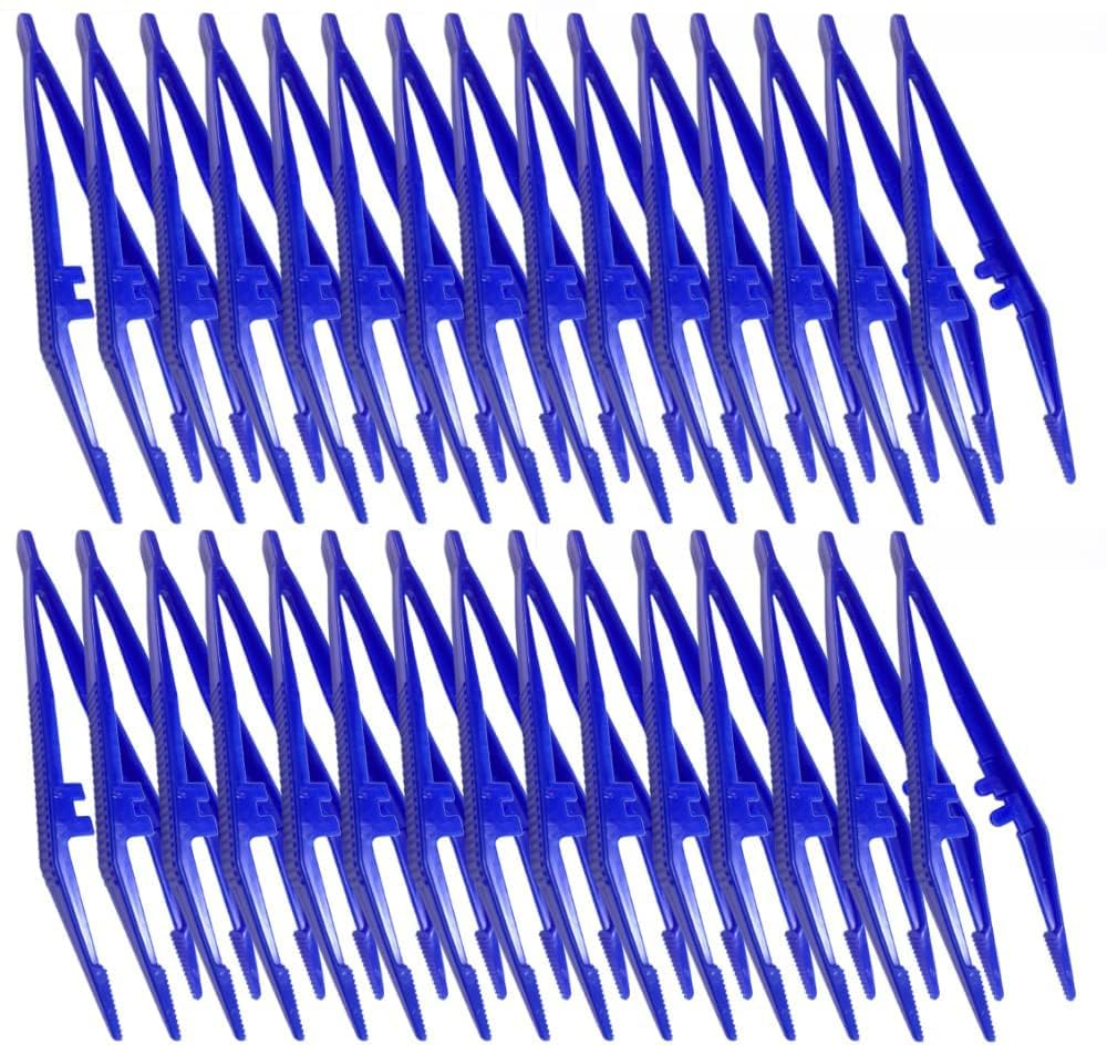 100pcs Plastic Tweezers, Practical Craft Tweezers Plastic Forceps Crafting Tool for Kids Home School DIY Crafts Bead Picking (Blue)