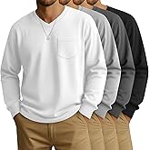 August Alley 4 Pack Men's Big and Tall Shirts with Pocket, Long Sleeve V Neck Tops Loose Fit Casual Stretchy Tee Shirts