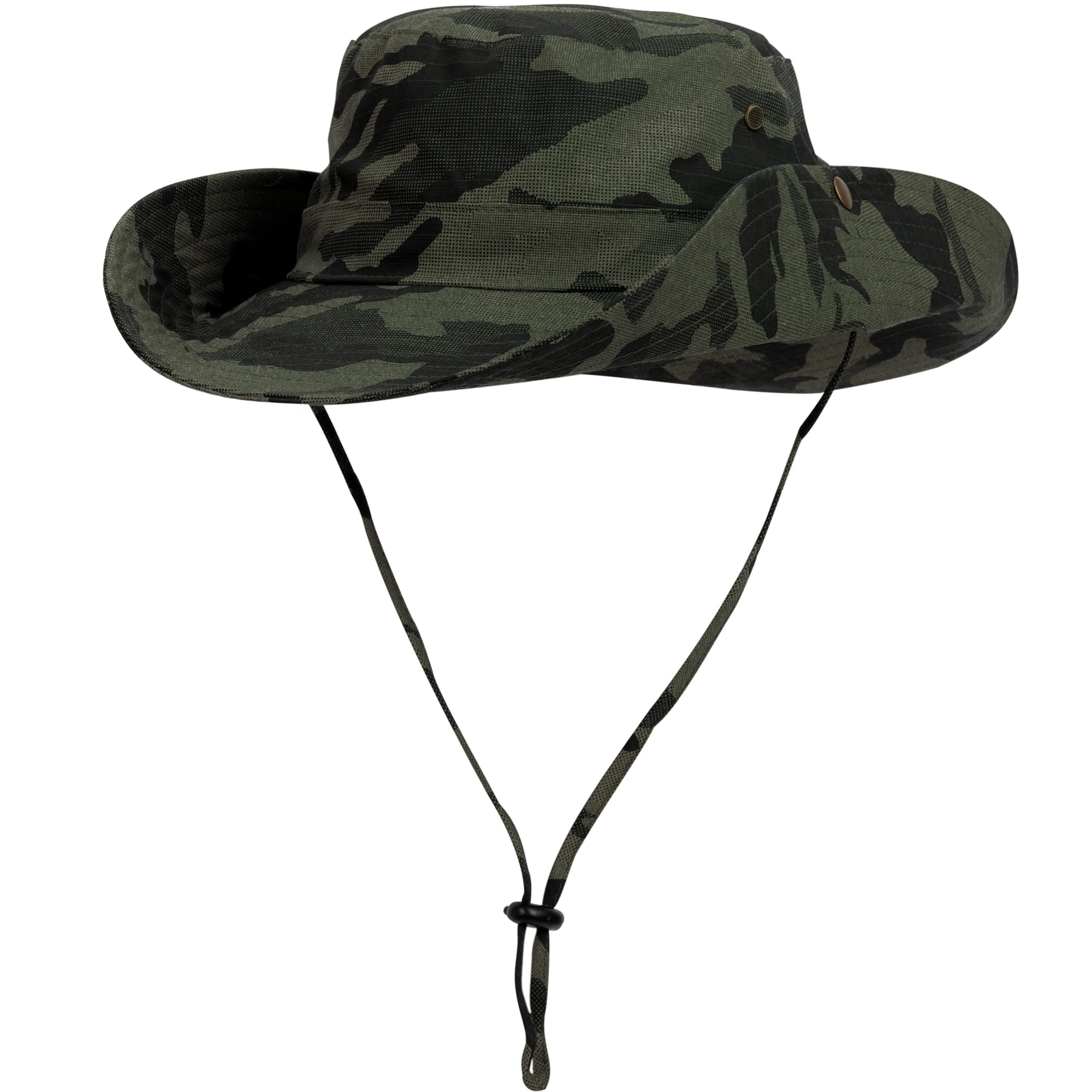 Women Men Outdoor Sun Protection Bucket Hat Fisherman's Hat Cotton Two Way to Wear for Head Circumference 55-62 cm - Army Green Camouflage
