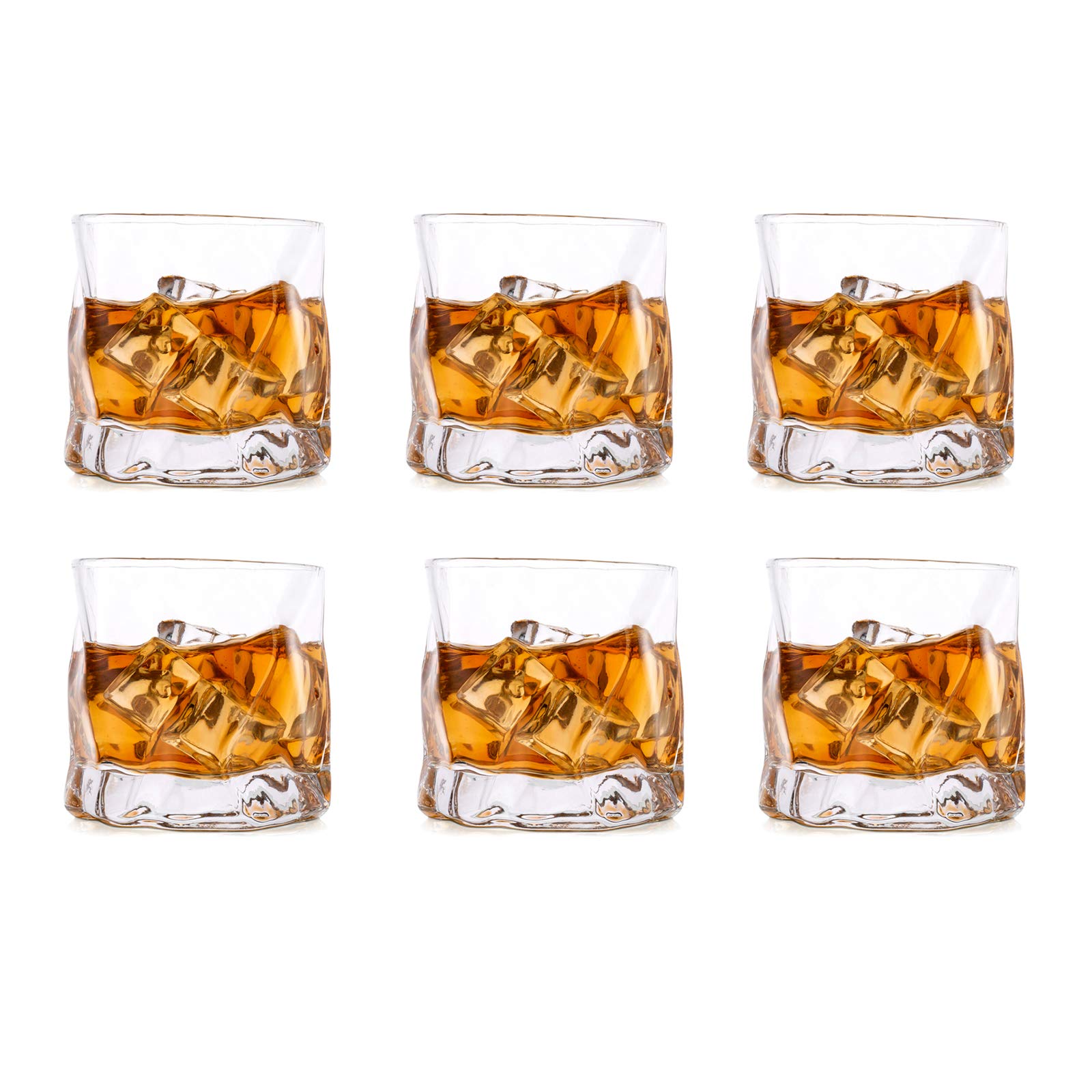 Irregular Whiskey Glasses Set of 6 Whisky Gift Set for Men, Tumbler Glasses Drinking for Birthday Dad Fathers Day Retirement Husband Grandad for Rum Gin Bourbon