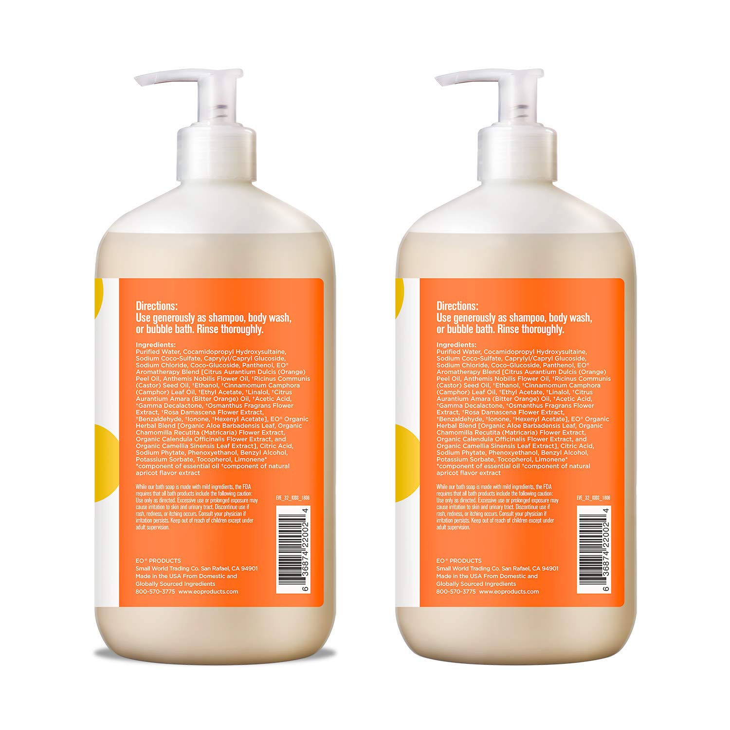 Everyone 3-in-1 Kids Soap: Shampoo, Body Wash, and Bubble Bath, Orange Squeeze, 32 Ounce, 2 Count : Beauty