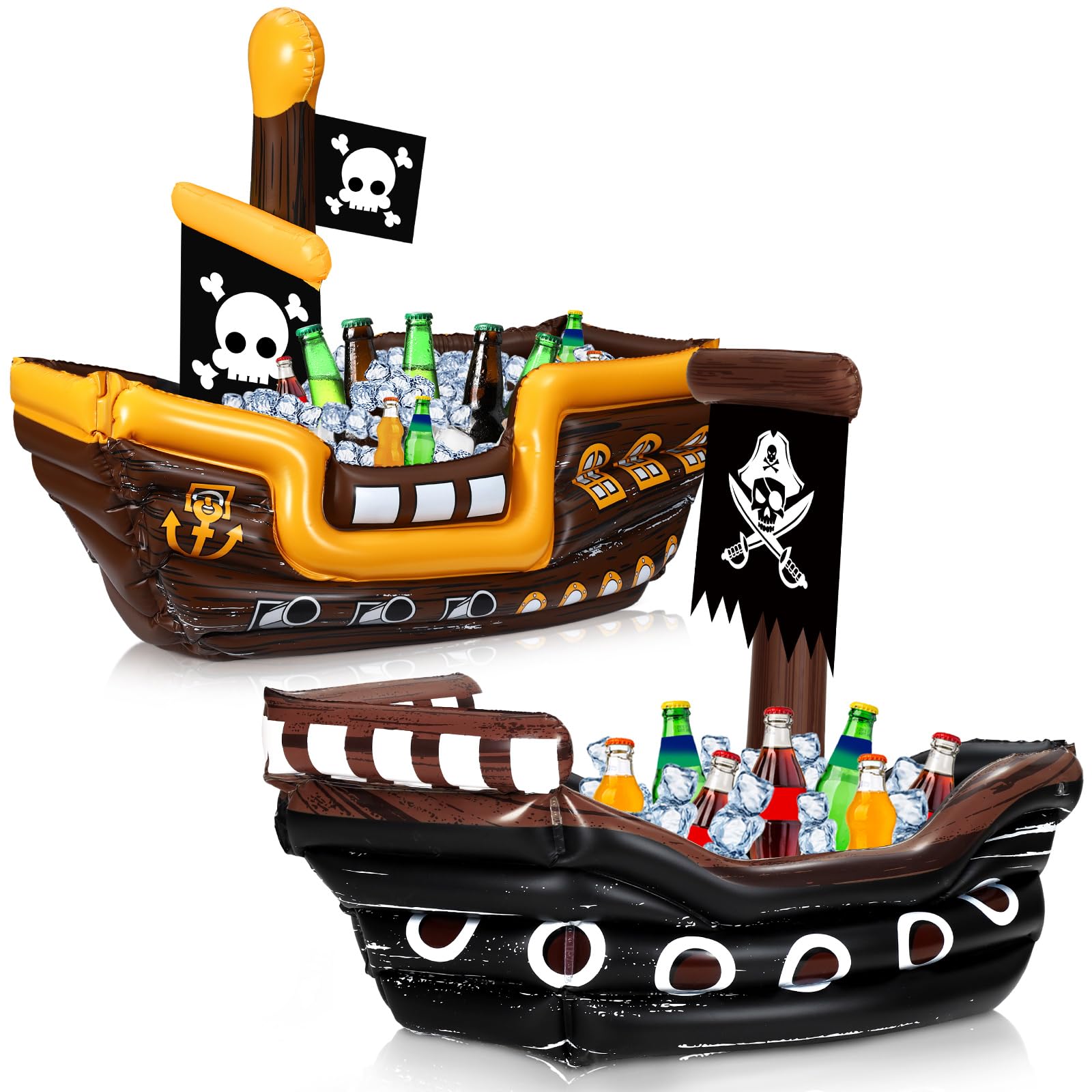 Photo 1 of Zhanmai 2 Pcs Inflatable Pirate Ship Drink Cooler Bucket Inflatable Serving Bar Food Container for Halloween Pirate Birthday Party Favors Decorations Supplies(Stylish Style)