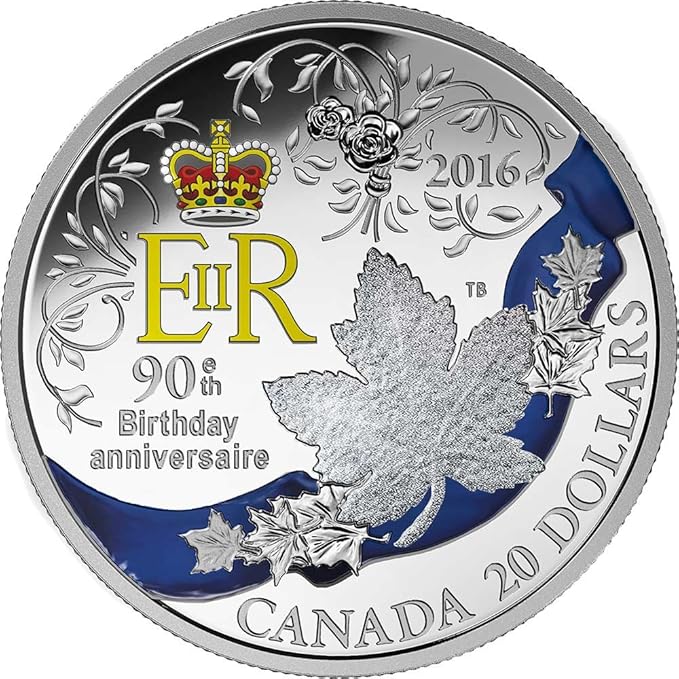 Queen Elizabeth II 90th Birthday Anniversaire Silver Coin 20 Canada 2016, Coins Amazon Canada