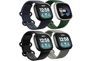 4 Pack Waterproof Bands fit for Fitbit Versa 3 / Versa 4 / Sense/Sense 2 Bands, Classic Soft Sports Replacement Wristbands for Women Men