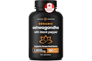 Organic Ashwagandha Supplement - 180 Capsules - 2,800 mg per Serving of Ashwagandha Powder, Pure Root with BioPerine Black Pe