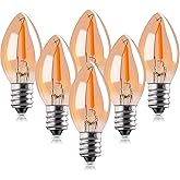 Genixgreen Nightlight Light Bulb, Amber LED C7 Bulb, 4W 5W 6W 7W Equivalent, E12 Candelabra Base Salt Lamp and Led Night Light Replacement Bulb 0.5W Amber Yellowish 2200K 50LM Pack of 6
