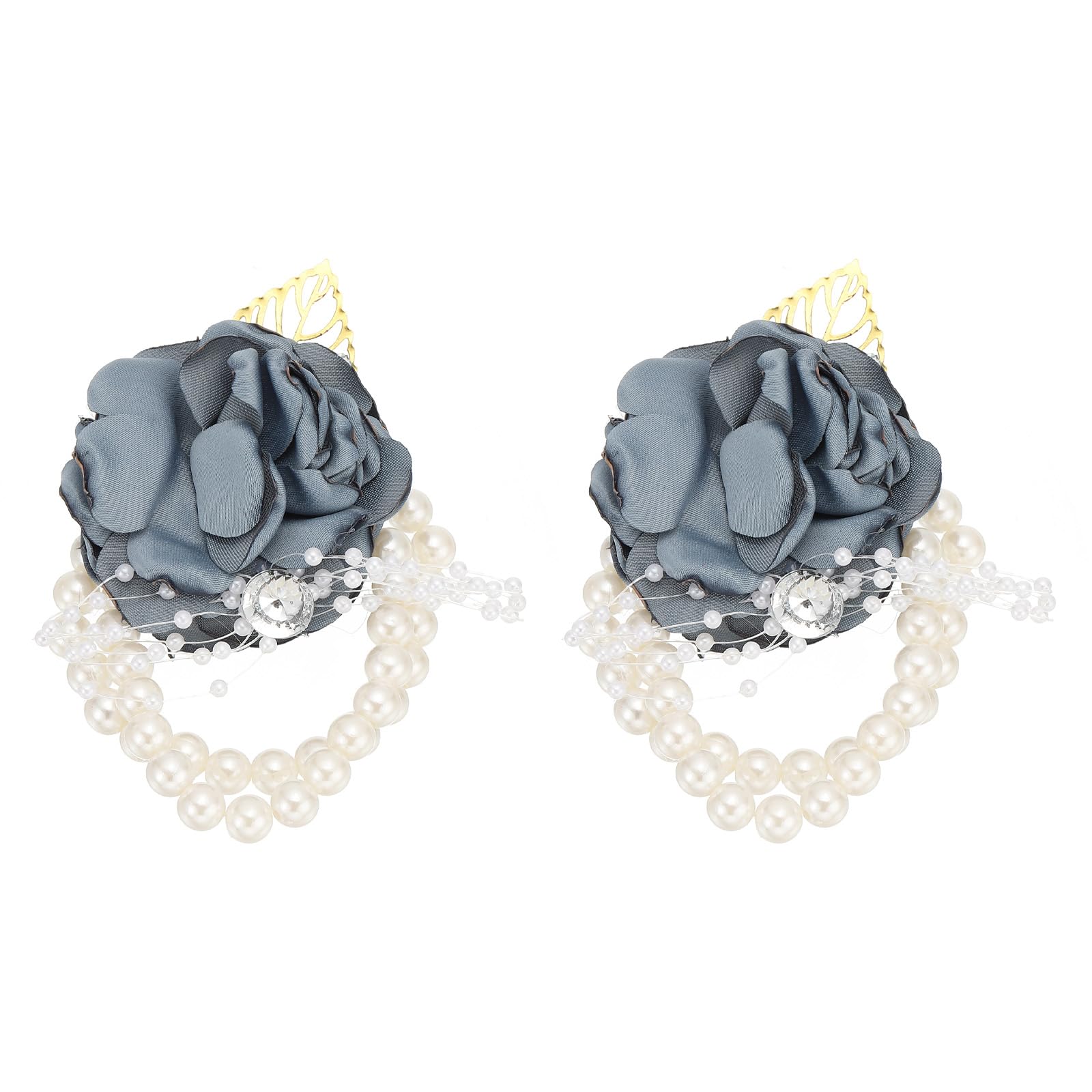 PATIKIL Rose Bridesmaid Wrist Flower, 2 Pack Artificial Rose Flower Wrist Corsage Bride Wrist Corsage for Wedding Party Ceremony, Blue