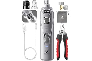 LOPSIC Dog Nail Grinder with 2 LED Lights Powerful 2-Speed Dog Nail Trimmers with 3 Grinding Wheels Super Quiet Rechargeable Pet Dog Nail Clipper Kit for Large Medium Dogs Cats Nail Care Light Grey