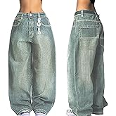 EMMIOL Women Boyfriends Hip Hop 90s Vintage Baggy Jeans Loose Denim Pants Mid-Low Waist Jeans
