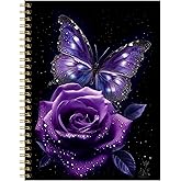 FVBAO Spiral Journal Notebook for Women,Cute A5 College Ruled Notebooks 6"x 8.4", 120 Pages Lined Journal with Premium Thick Paper,Perfect for School Office Home Gifts(Starry Purple Rose Butterfly)