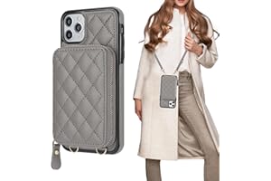 Bocasal Crossbody Wallet Case for iPhone 11 Pro Max, RFID Blocking PU Leather Zipper Handbag Purse Flip Cover, Kickstand Folio Case with Card Slots Holder Wrist Strap Lanyard 6.5 Inch (Grey)