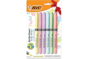BIC Brite Liner Pastel Highlighter Set, Chisel Tip for Fine and Broad Lines, 6-Count Pack in Assorted Colours