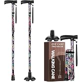 Floral Canes for Women Folding Cane for Stability with Non-Slip Base, Adjustable Walking Cane for Seniors - Lightweight Collapsible Walking Sticks with T &amp; Offset Handle