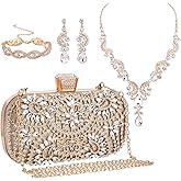 ORIGACH 4 Pcs Purse Rhinestone Jewelry Set for Wedding Bridal Elegant Jewelry Crystal Evening Clutch Bag with Necklace Dangle Earrings Bracelet Accessories for Women
