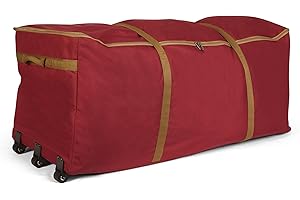 Covermates Keepsakes Christmas Tree Rolling Cinch Bag – Heavy-Duty Polyester Holiday Storage with Wheels, Reinforced Handles & Cinch Straps – Durable Christmas Tree Storage Solution, Red