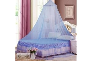 Eimilaly Bed Canopy Mosquito Net, Bed Canopy for Girls Room Decor - Insect Protection Hanging Canopy for Adults, Babies, Outdoor Camping, Light Blue/No Opening