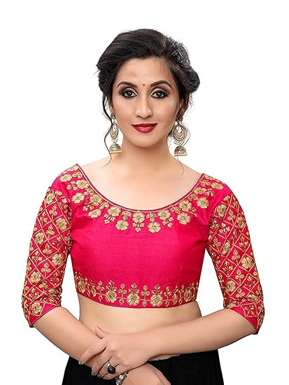 Women's Round Neck Design Hand Embroidery and Sequins Work Stitch Readymade Blouse For Saree And Lehenga Choli(38+4 inch margin)